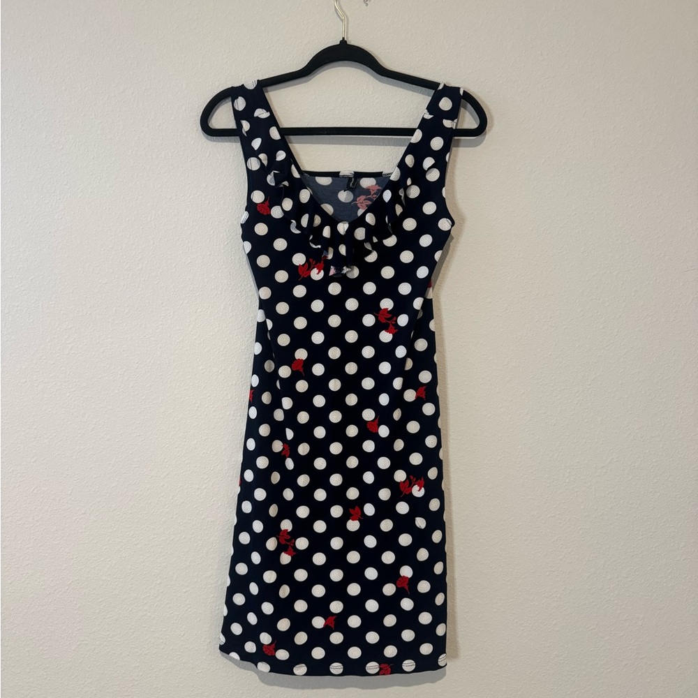 Polka Dot Sleeveless Dress - Navy and White
